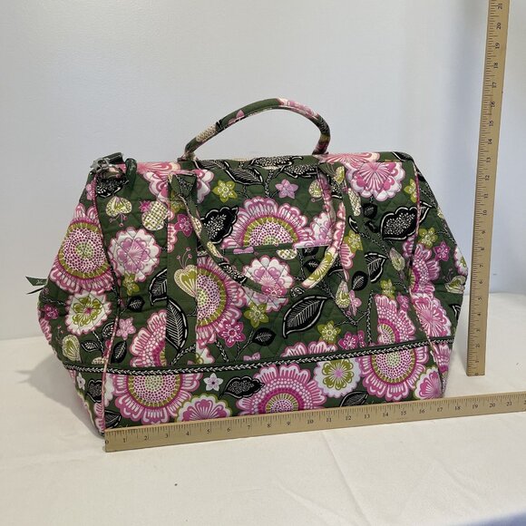 Vera Bradley Floral Travel Duffel Bag Pink Green Pattern Cotton Quilted Large - Picture 4 of 4